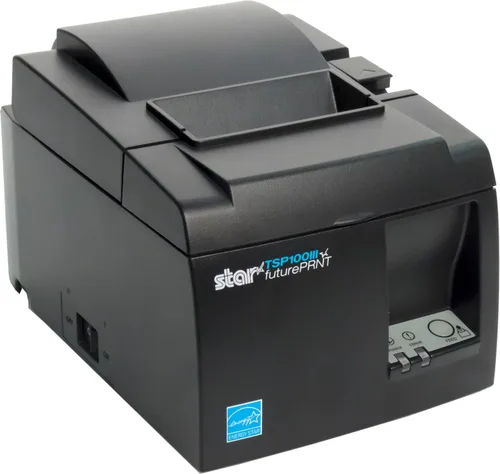 Vista 4 de Star Micronics TSP143IIIBi Impresora térmica de recibos Bluetooth para iOS, Android y Windows con cortador automático y fuente de alimentación Gris
