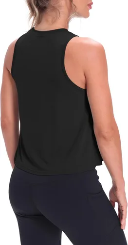 Vista 3 de Mippo - Camiseta sin mangas de entrenamiento para mujer, estilo ombliguera con vuelo, atlética
