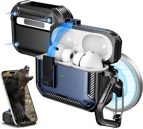 Vista 38 de R-fun Funda de carga compatible con AirPods de 2ª generación 2019, 1ª generación 2016, protección completa contra caídas, tapa desplegable
