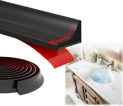Vista 7 de Protector de agua para umbral de ducha de 3.5 pies, barrera impermeable de silicona autoadhesiva para separación seca y húmeda, tira de sellado