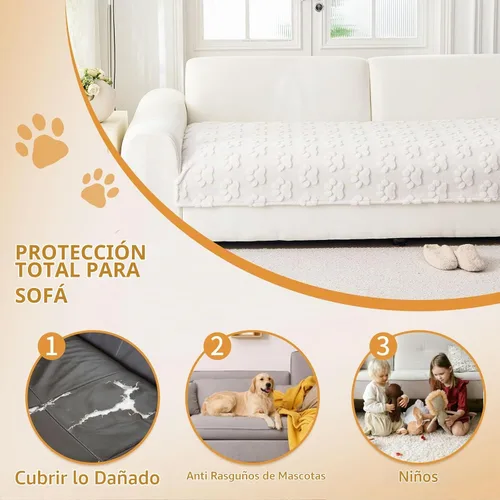 Vista 2 de Funda impermeable para sofá para perros lavable, fundas de sofá para mascotas de textura esponjosa, alfombras gruesas y suaves para perros con Blanco