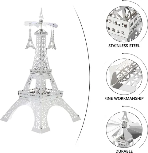 Vista 7 de Uonlytech 1 portavelas giratorio de la torre Eiffel elegante de metal para decoración de mesa para el hogar, bodas y ocasiones especiales, centro