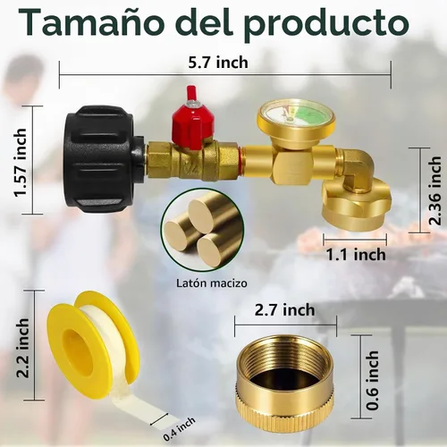 Vista 3 de Adaptador de recarga de propano para tanques de 1 lb, adaptador de propano de 20 lb a 1 lb con válvula de medición, adaptador de codo de recarga