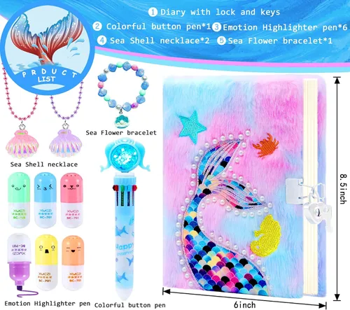 Vista 3 de Diario esponjoso con cerradura para niñas de 6 a 12 años, diario esponjoso para niñas con juego de cerradura, diario secreto de princesa para niñas