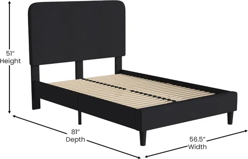 Vista 2 de Taylor & Logan Adaire - Base de cama tapizada de tela con cabecera redondeada en color carbón, tamaño matrimonial