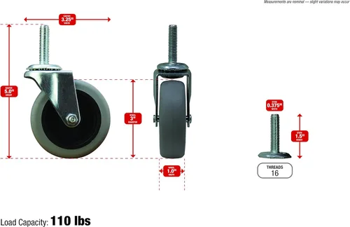 Vista 4 de Shepherd Hardware 3265 Rueda TPR de vástago roscado de 3 pulgadas, capacidad de carga de 110 libras