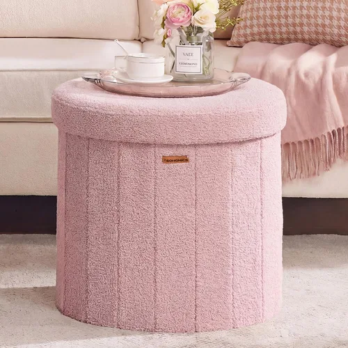 Vista 7 de SONGMICS Colección Mazie - Otomana de almacenamiento redonda, taburete reposapiés plegable con tapa extraíble, fácil montaje, taburete de terciopelo