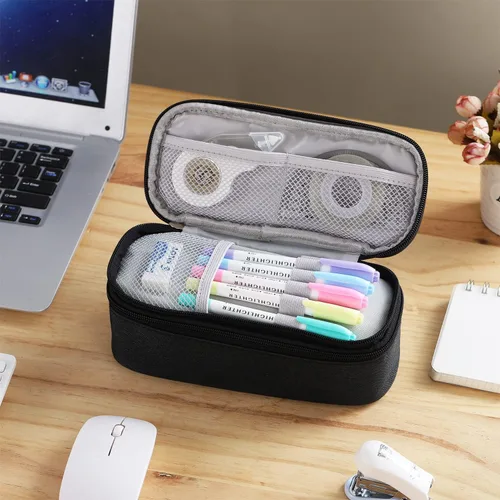 Vista 7 de Dugio Estuche grande para niños, organizador para lápices, con cremallera, para la escuela, adolescentes, niños, estético, grande, color negro