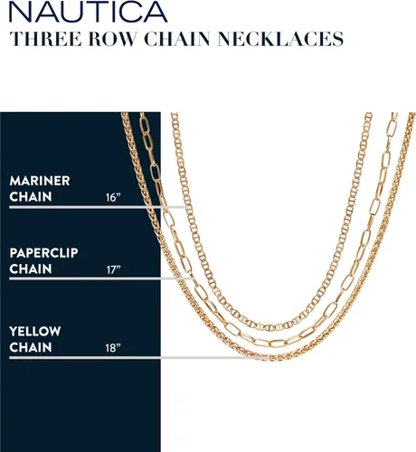 Vista 4 de Nautica Collar de latón chapado en oro de 14 quilates, collar de cadena de tres filas en capas para mujer