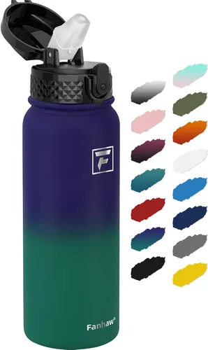 Vista 21 de Fanhaw Botella de agua de acero inoxidable aislada para niños de 20 onzas con tapa con popote, a prueba de fugas y antipolvo, botella de uso diario