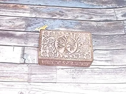 Vista 2 de Joyero organizador para mujeres y niñas, joyero de madera tallada a mano con diseño del árbol de la vida, collar, aretes, anillos, perlas, monedas