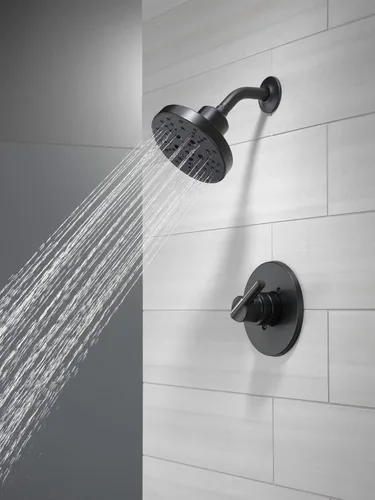 Vista 6 de Delta Faucet Nicoli - Grifo de baño generalizado de 3 agujeros y grifo de ducha Nicoli serie 14 de un solo mango, kit de molduras de ducha