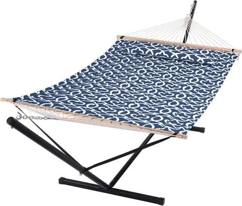 Vista 16 de SUNCREAT Hammocks Hamaca doble extragrande con soporte de 12 pies, capacidad de 475 libras, hamaca portátil al aire libre con barra separadora