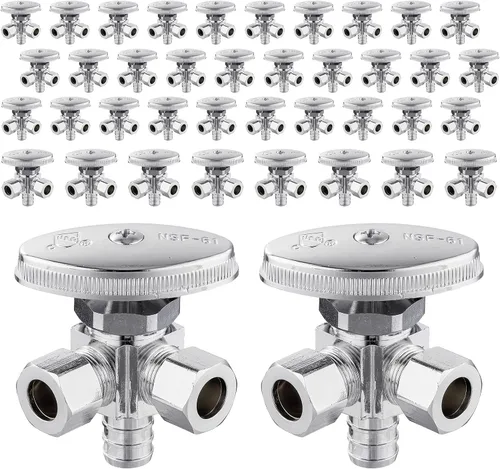 Vista 14 de EFIELD Válvula de parada de ángulo de giro múltiple con salida de compresión doble, 1/2 "NOM (5/8" OD) x (3/8 pulgadas x 3/8 pulgadas) cromo