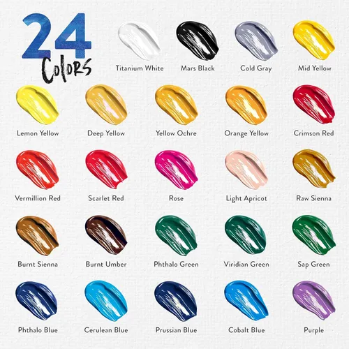 Vista 2 de Chalkola Juego de 40 pinturas acrílicas para adultos con 24 pinturas acrílicas (0.8 onzas líquidas), 10 pinceles de pintura, 5 lienzos para pintar