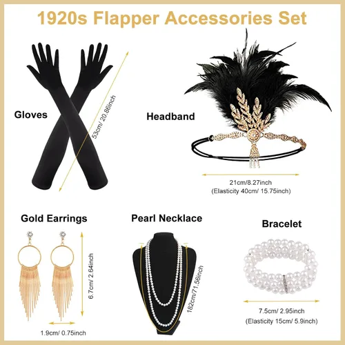 Vista 2 de PLULON Juego de 7 piezas de accesorios de los años 20 Flapper Great Gatsby Fashion Roaring 20