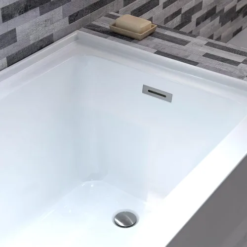Vista 7 de WOODBRIDGE Bañera rectangular de acrílico de 60 pulgadas en blanco con drenaje derecho, drenaje desplegable de níquel cepillado incluido BA6030R