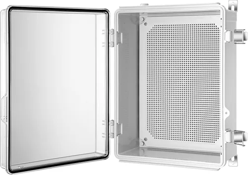 Vista 12 de Caja de conexiones Gratury, carcasa de plástico impermeable IP67 para proyectos eléctricos, cubierta con bisagras gris, incluye placa de montaje