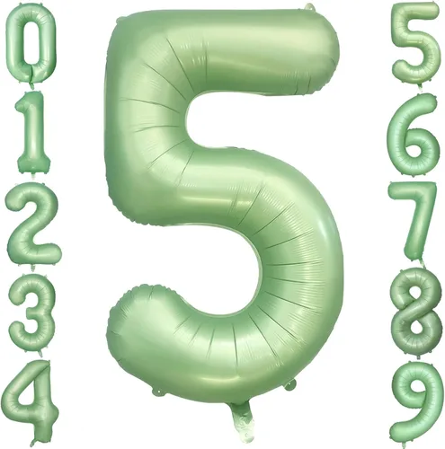 Vista 7 de Globos verdes del número 0 de 40 pulgadas, decoración de fiesta verde mate, globo grande de cumpleaños retro verde oliva para decoración de fiesta