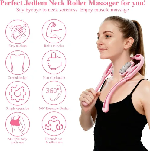 Vista 4 de Masajeador de cuello con rodillo de cuello, herramienta de masaje para aliviar el dolor de tejido profundo, diseño de mango ergonómico, ligero