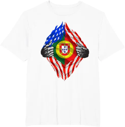 Vista 14 de Camiseta de bandera de Estados Unidos con diseño de raíces portuguesas, Negro, S