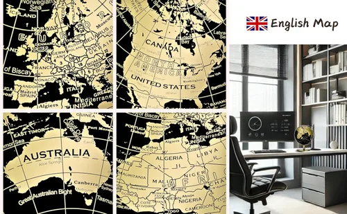 Vista 5 de Exerz 5,5 pulgadas mini globo mundial negro oro inglés mapa bronce soporte