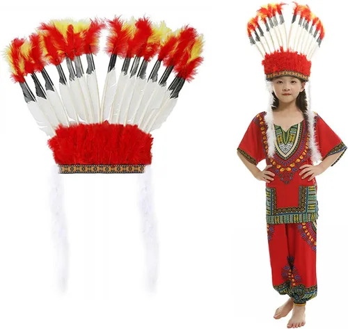 Vista 4 de Yiju Tocado de plumas para decoración de niños, sombrero indio de jefe americano, diadema para carnaval, actuación, fiesta, escenario, mascarada