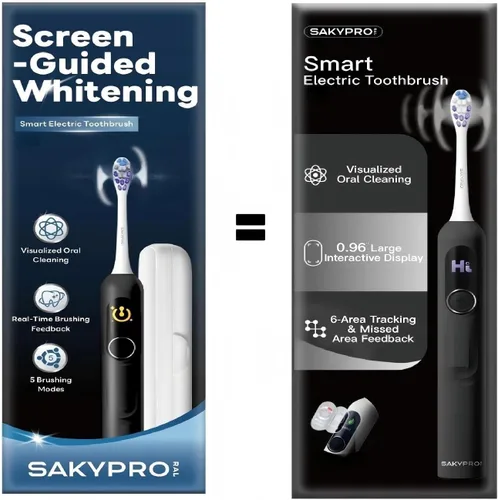 Vista 2 de SAKYPRORAL Cepillo de dientes eléctrico AI Sonic para adultos con puntuación de cepillado y pantalla de temporizador inteligente, seguimiento de 6