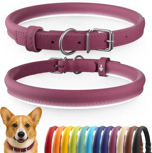 Vista 22 de CollarDirect - Collar de cuero enrollado para perro, collar redondo acolchado suave para cachorro, collar de cuero auténtico hecho a mano