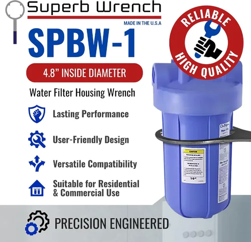 Vista 2 de Superb Wrench SPBW-1 Llave de carcasa de filtro de agua de metal resistente (4.8 pulgadas de diámetro interior)