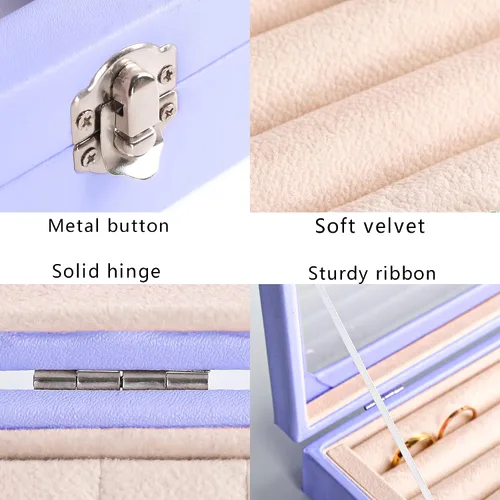Vista 4 de Frebeauty Bandeja organizadora de anillos y aretes con tapa transparente, 10 ranuras para cajón grande de poliuretano, caja de almacenamiento