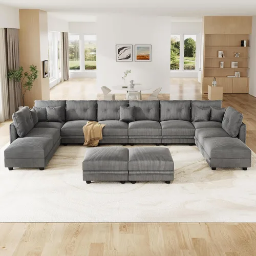 Vista 44 de LLappuil Sofá Seccional Modular con Asientos de Almacenamiento, Sofá Modular Convertible de Pana Chaise para Sala de Estar, Sofás de 5 Plazas con 3