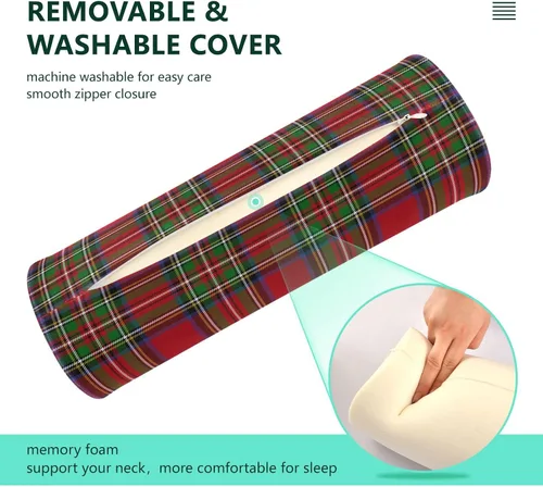 Vista 4 de Stewart - Almohada cervical de cuello a cuadros con funda extraíble lavable de espuma viscoelástica para dormir, almohada de viaje para cama