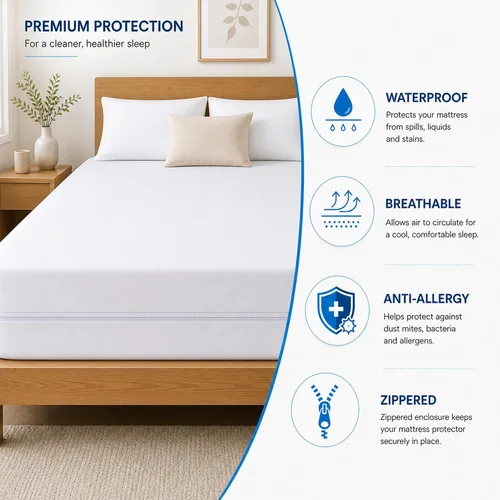Vista 2 de Greaton, Funda protectora de colchón ultra suave con cremallera, impermeable, transpirable y silenciosa, se adapta a colchones de 6 a 9 pulgadas