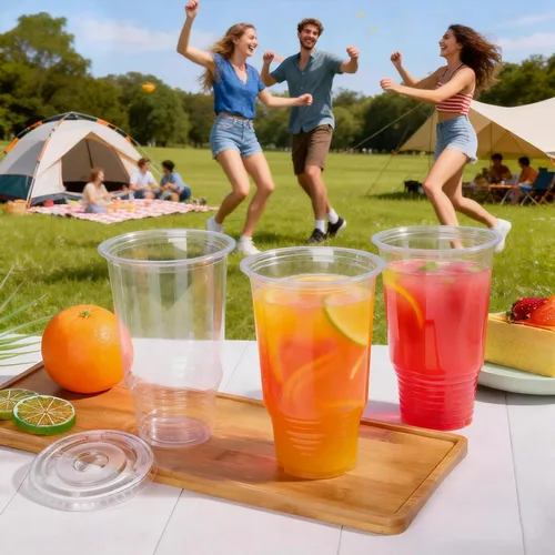 Vista 5 de Vasos de plástico transparente de 32 onzas con tapas, paquete de 30 vasos desechables para café, batidos, bodas, fiestas de cumpleaños, picnics
