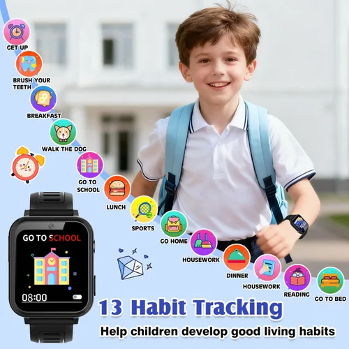 Vista 8 de Reloj inteligente para niños con caja de reloj, Negro, Pequeño, Negro