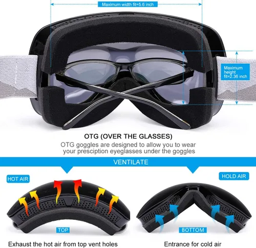 Vista 3 de Supertrip Gafas de esquí profesionales para hombres y mujeres, doble lente antivaho grandes esféricos, unisex, multicolor, gafas de nieve