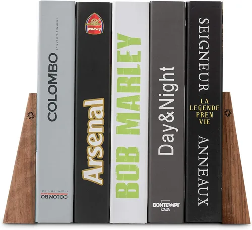 Vista 6 de Soportes de Nogal para Estantes Soportes de Madera para Estantes Soportes de Libros Robustos, con Base Metálica para Librerías Elegantes