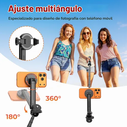 Vista 6 de Kaitezenz Trípode magnético de apertura automática de 71 pulgadas para iPhone con control remoto, rotación de 360°, soporte de trípode para selfie