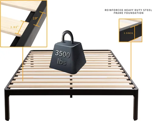 Vista 59 de MAF - Base de cama de plataforma de 14 pulgadas para cama individual con listones de madera, base de cama de metal resistente de 3500 libras