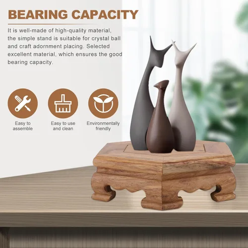 Vista 3 de DECHOUS Soporte de exhibición de taburete de madera, soporte hexagonal para plantas de madera, pequeño soporte rústico para flores, pedestal