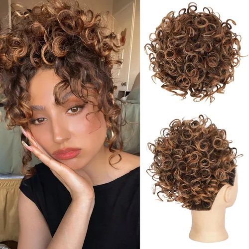 Vista 29 de Lommel Moño desordenado del pelo del pedazo natural suave rizado bollos Hairpieces (13W) Moño de pelo rizado suelto con cordón para mujer