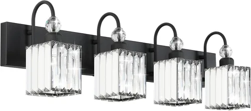 Vista 38 de Ralbay Modernas luces LED de cristal para tocador de baño, 3 luces de acero inoxidable, luces de tocador de cristal sobre el espejo, accesorios