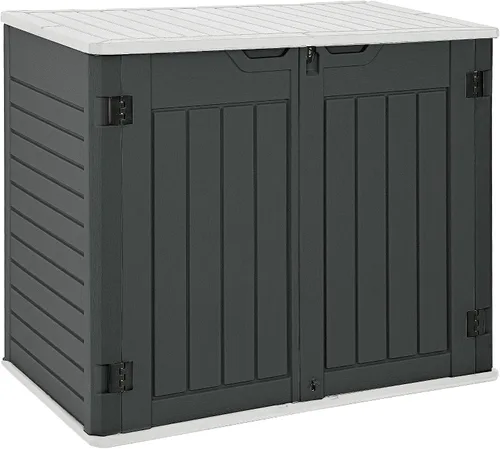 Vista 16 de YITAHOME - Cobertizo de almacenamiento horizontal al aire libre con puerta bloqueable en forma de X, cobertizo de herramientas de resina resistente