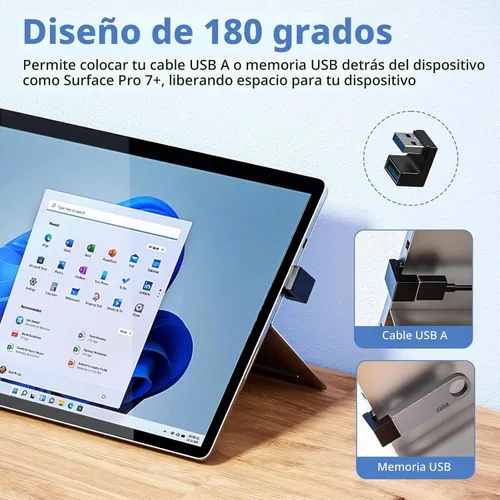 Vista 3 de Paquete de 6 adaptadores USB 3.1 de 180 grados y 90 grados Left&Right Angle USBA Male to Female Extender Connector for PC, Laptop, USB Car