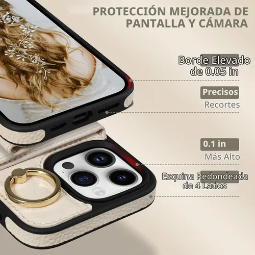 Vista 3 de Funda tipo cartera para iPhone 14 Pro Max de 6.7 pulgadas, con Beige