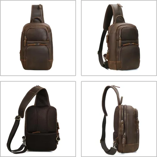 Vista 4 de Hespary Mochila vintage de cuero de grano completo para hombre, bolsa de viaje para hombresenderismo, Marrón, Bolso bandolera para iPad de 12.9