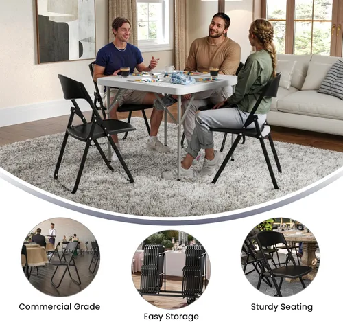 Vista 5 de Flash Furniture HERCULES Series - Silla plegable de plástico negro resistente con soportes integrados