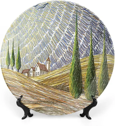 Vista 17 de Plato decorativo de 6 pulgadas, cerámica toscana, antigua calle italiana en pequeña ciudad provincial de Italia, placa de exhibición europea hecha a
