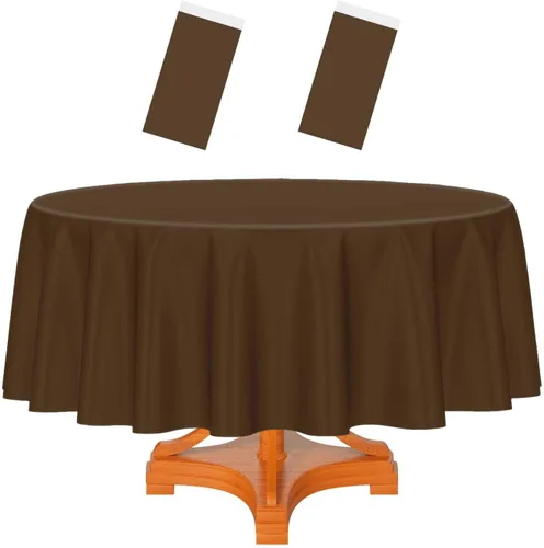 Vista 8 de HEIPINIUYE - Paquete de 2 manteles redondos de 84 pulgadas de plástico beige, manteles de mesa impermeables desechables para redondas, ideales